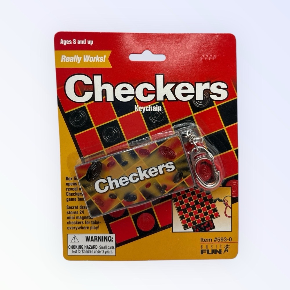 Vintage Checkers Mini Travel Game Keychain Basic Fun 2000 New In Package
